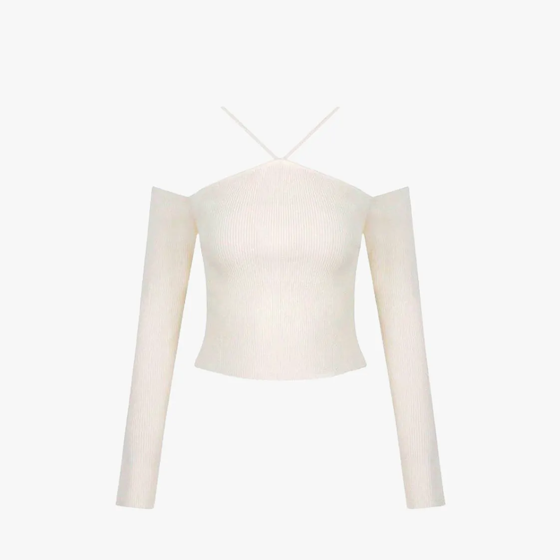 Off-Shoulder Slim Ribbed Sweater