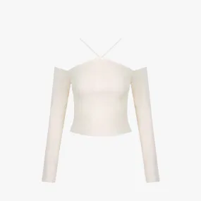 Off-Shoulder Slim Ribbed Sweater