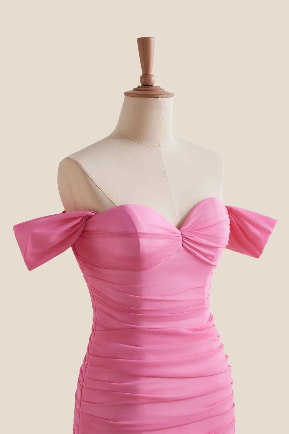 Off the Shoulder Pink Ruched Short Dress