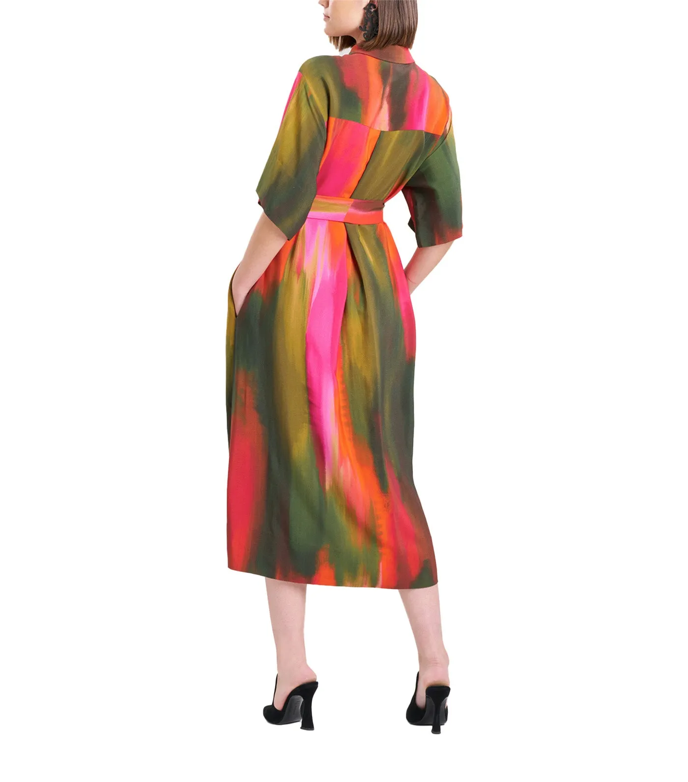 Ombre A-Line Belted Shirtdress Paprika