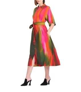 Ombre A-Line Belted Shirtdress Paprika
