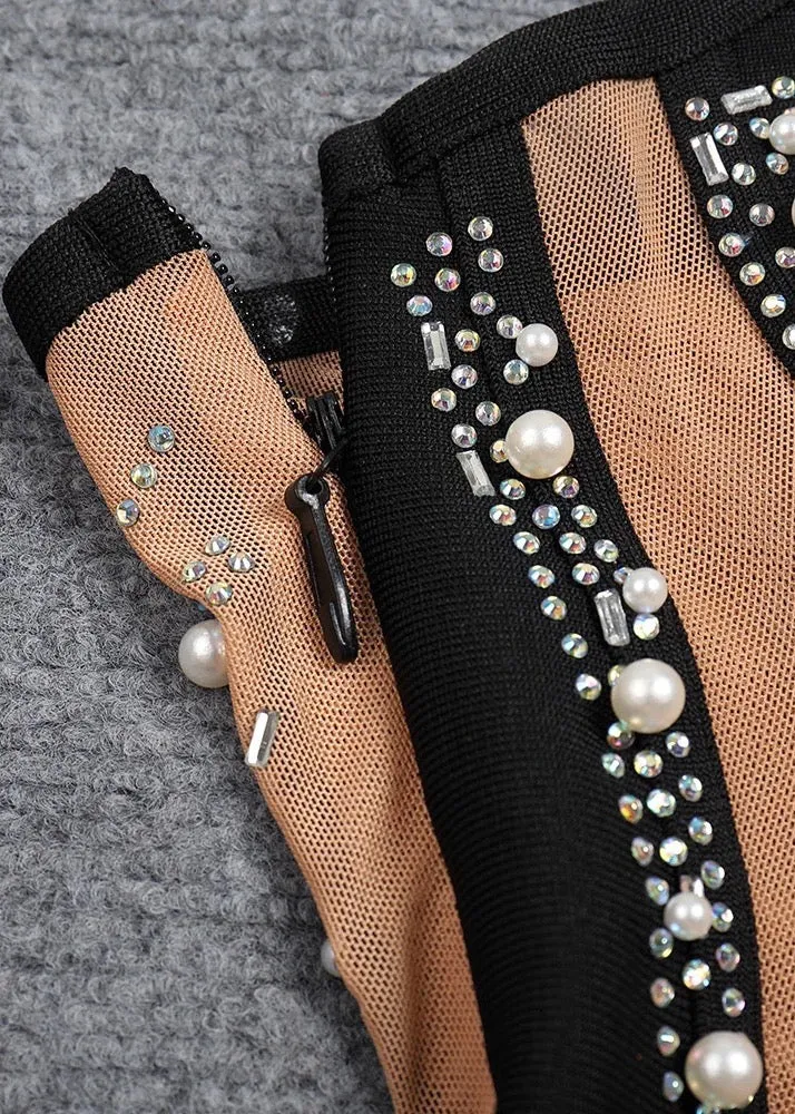 One Shoulder Beads Embroidered Bodycon Dress