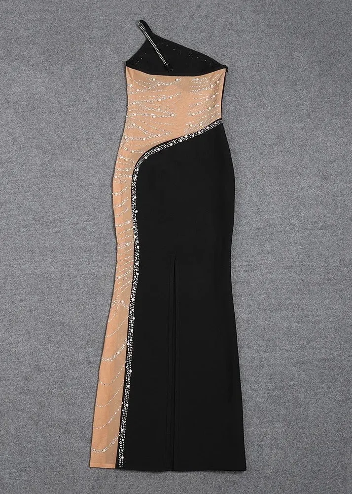 One Shoulder Beads Embroidered Bodycon Dress