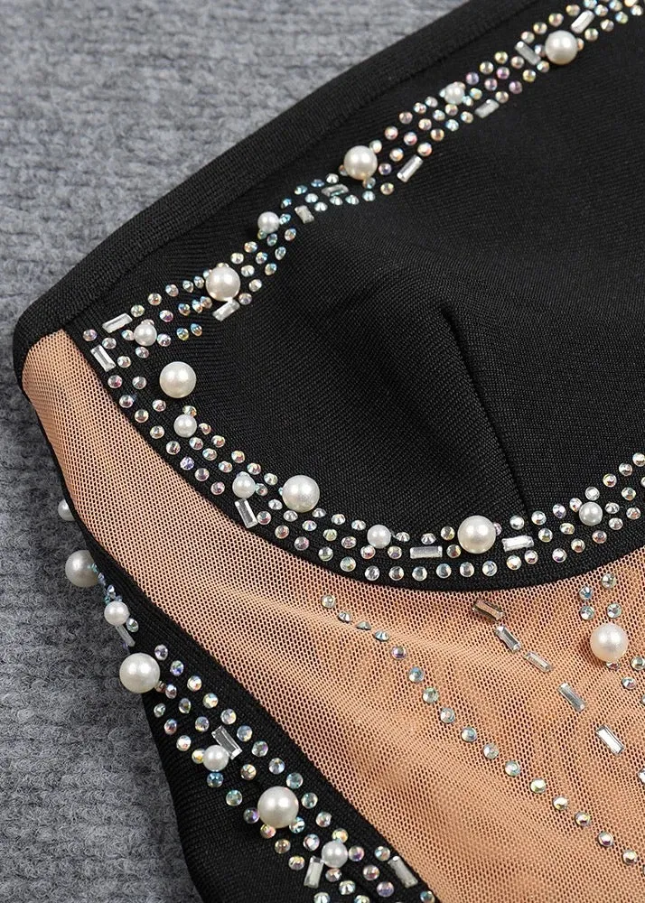 One Shoulder Beads Embroidered Bodycon Dress