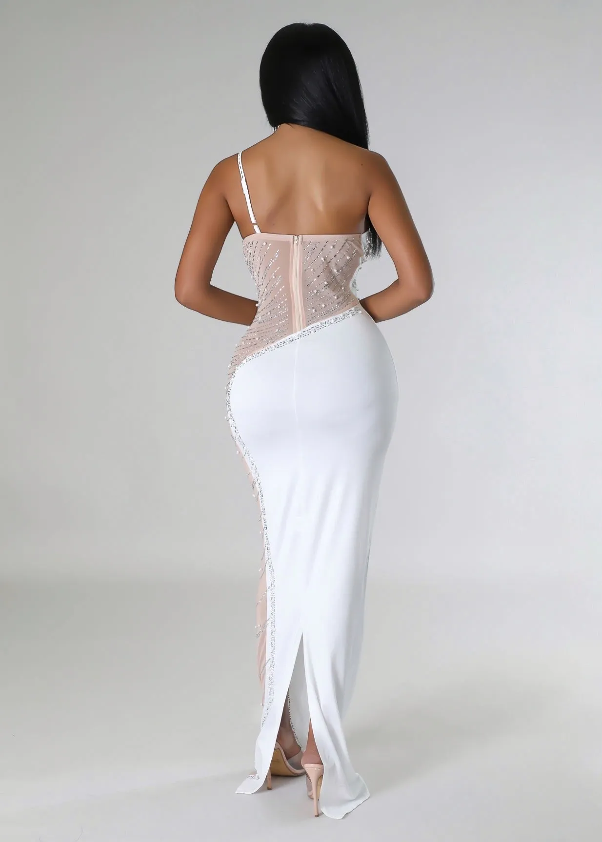 One Shoulder Beads Embroidered Bodycon Dress
