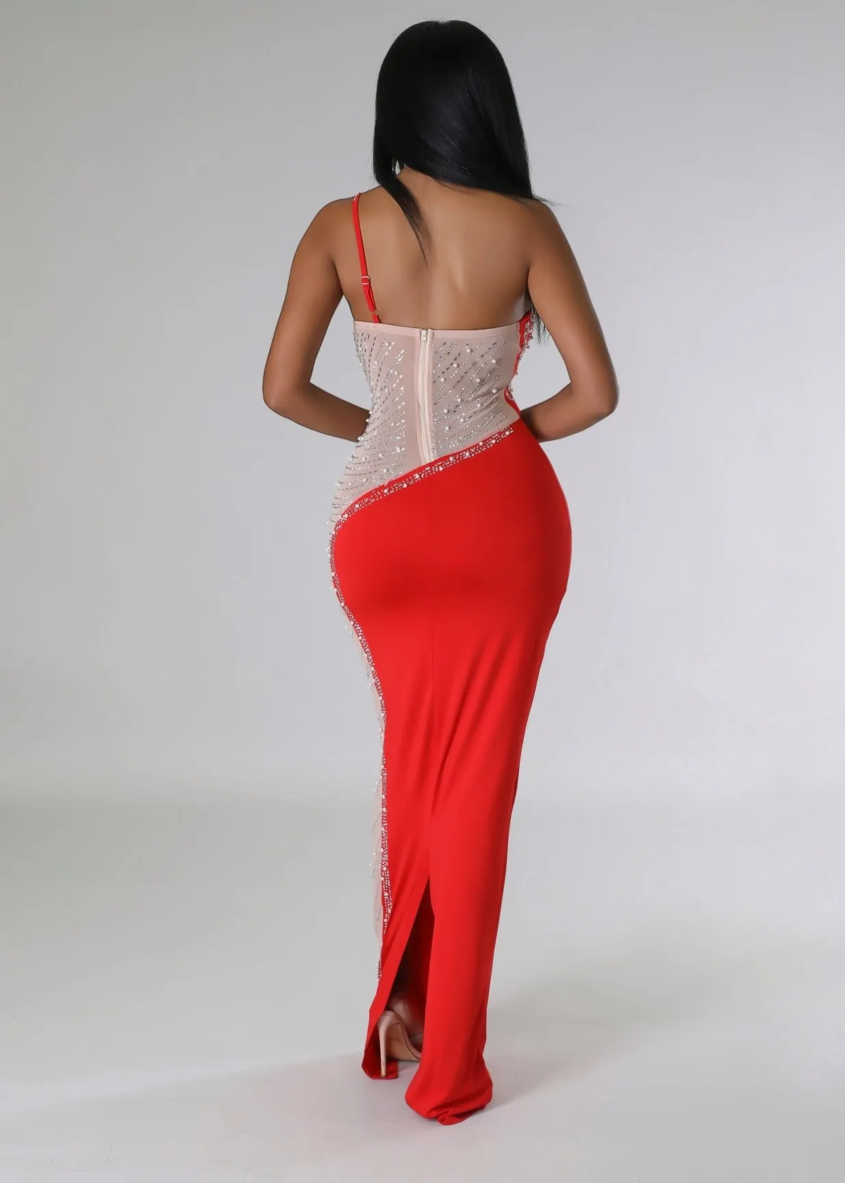 One Shoulder Beads Embroidered Bodycon Dress