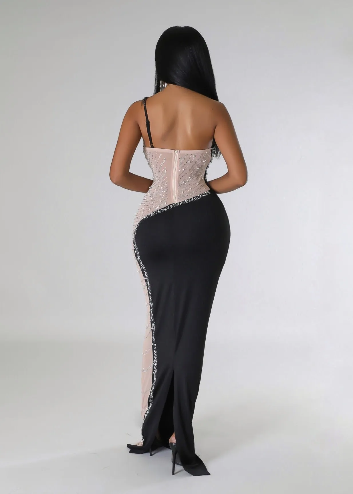 One Shoulder Beads Embroidered Bodycon Dress