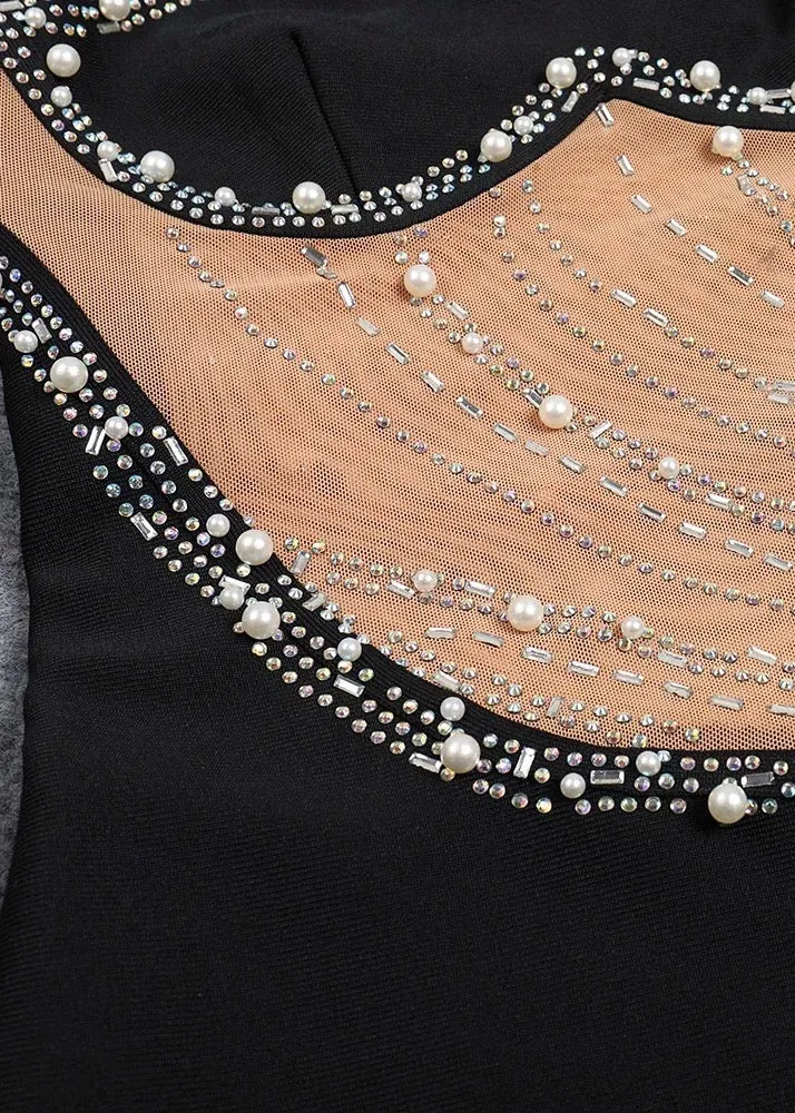 One Shoulder Beads Embroidered Bodycon Dress