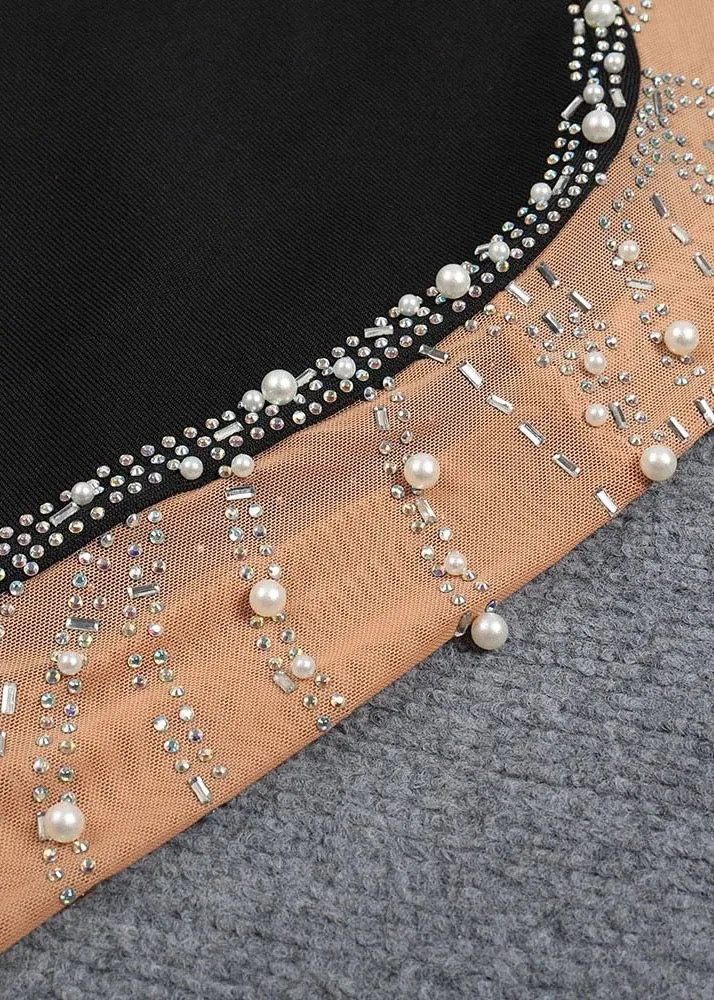 One Shoulder Beads Embroidered Bodycon Dress