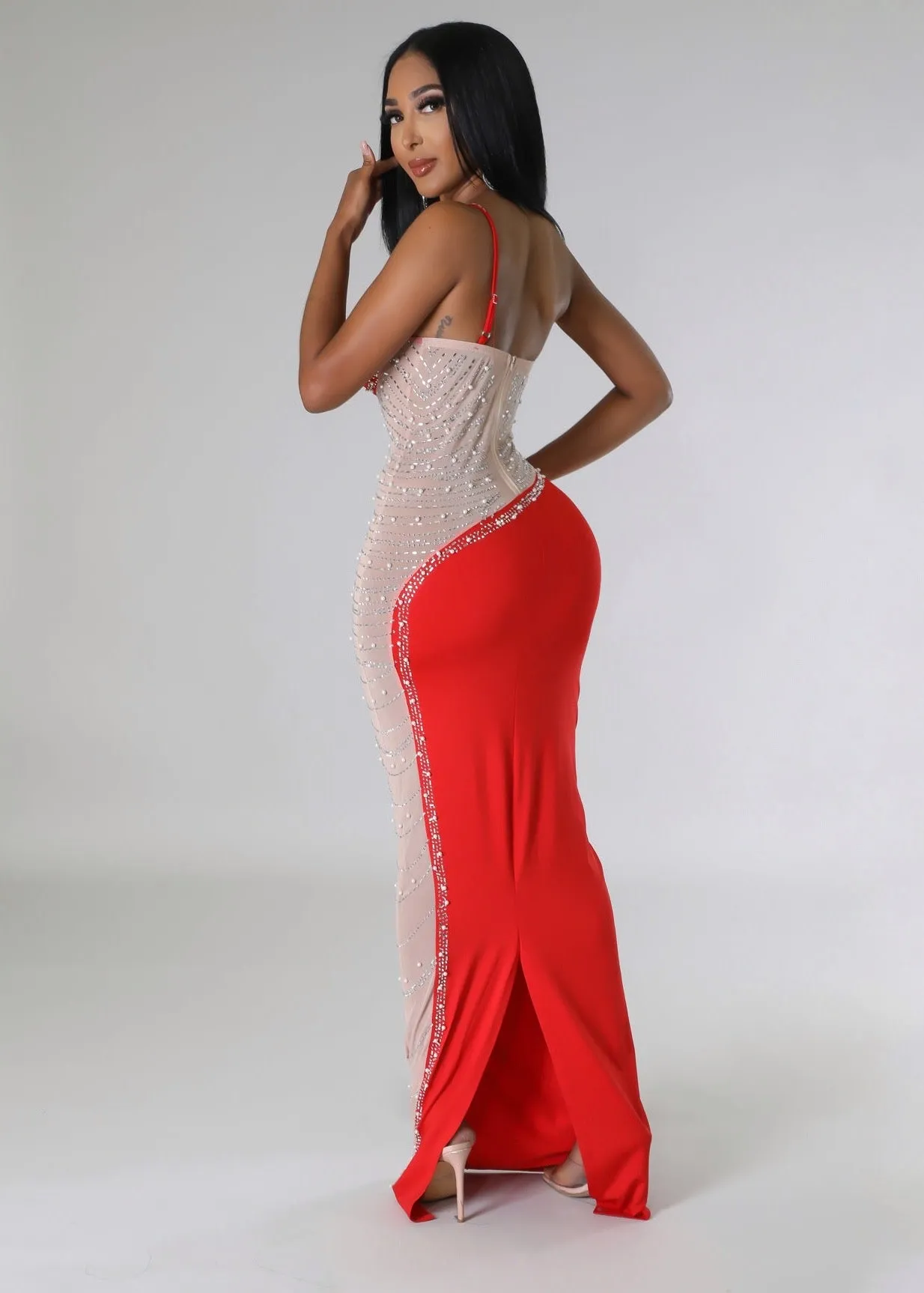 One Shoulder Beads Embroidered Bodycon Dress