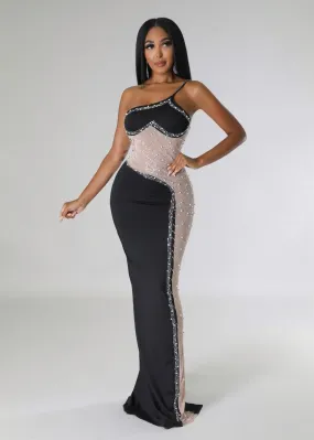 One Shoulder Beads Embroidered Bodycon Dress