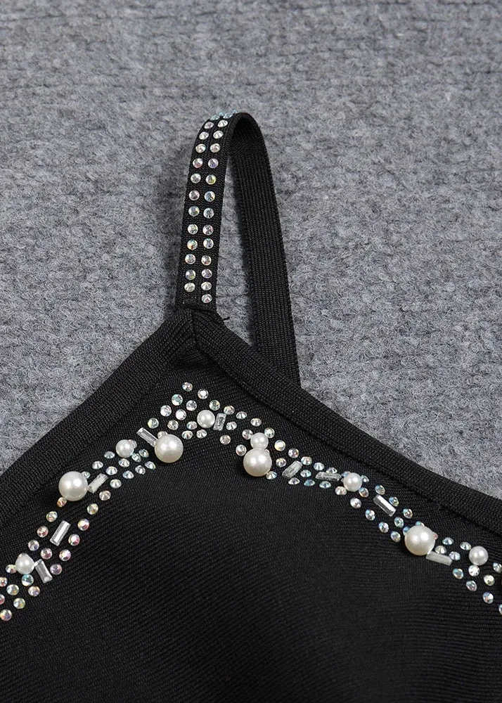 One Shoulder Beads Embroidered Bodycon Dress