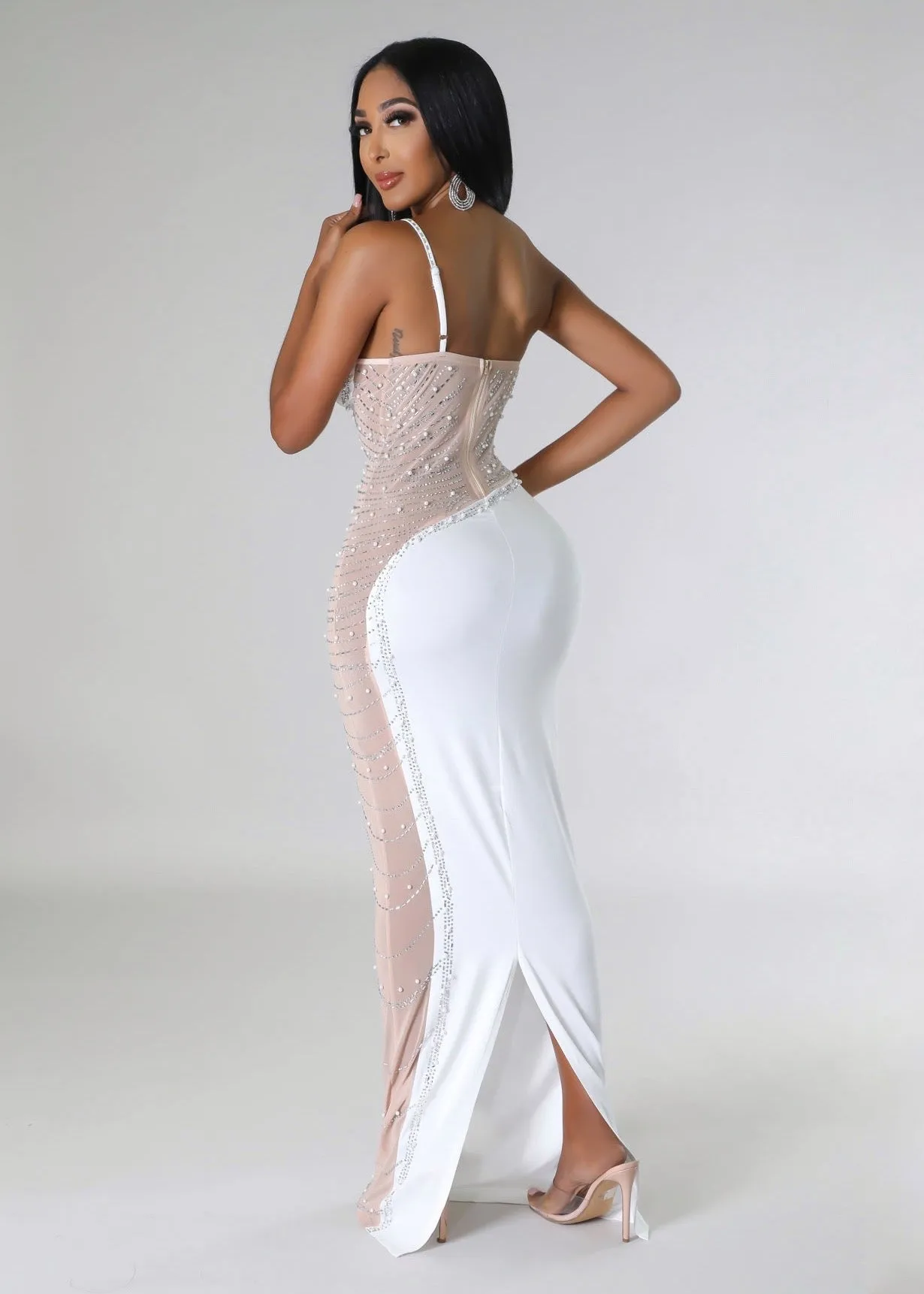 One Shoulder Beads Embroidered Bodycon Dress