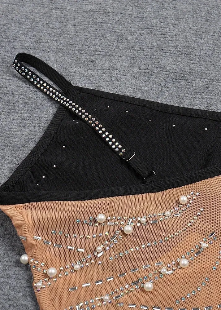 One Shoulder Beads Embroidered Bodycon Dress