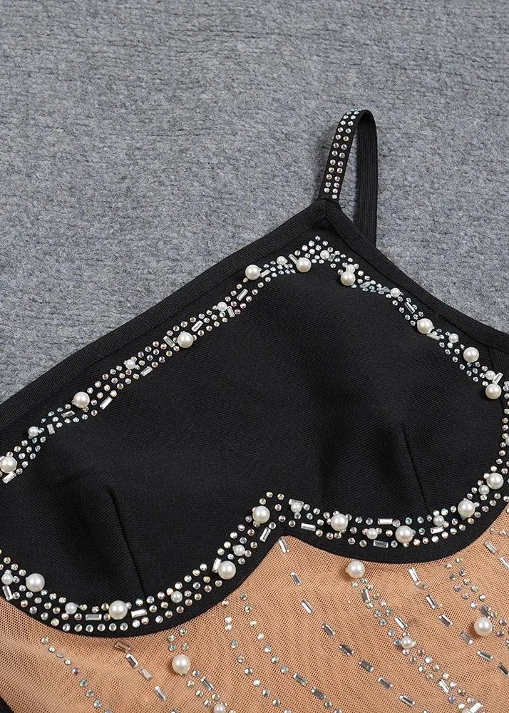 One Shoulder Beads Embroidered Bodycon Dress
