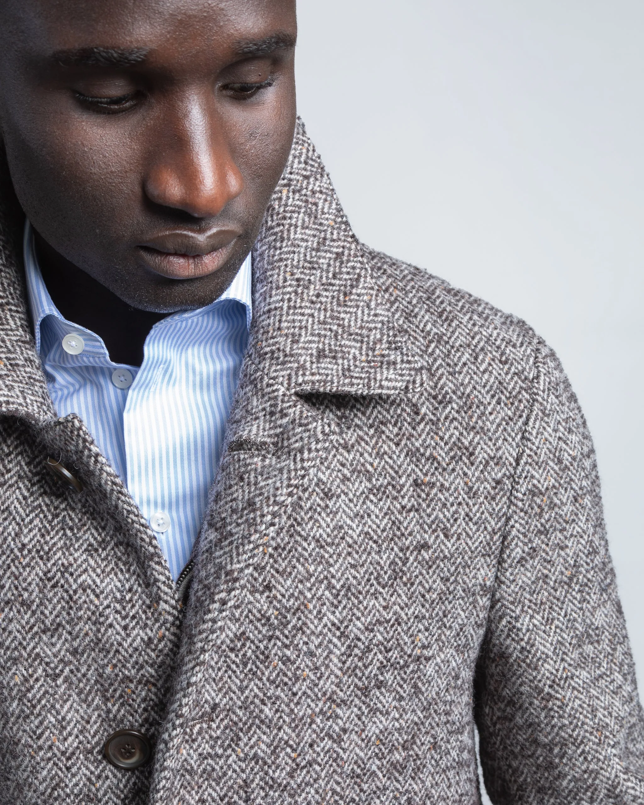 Overcoat in Brown Herringbone