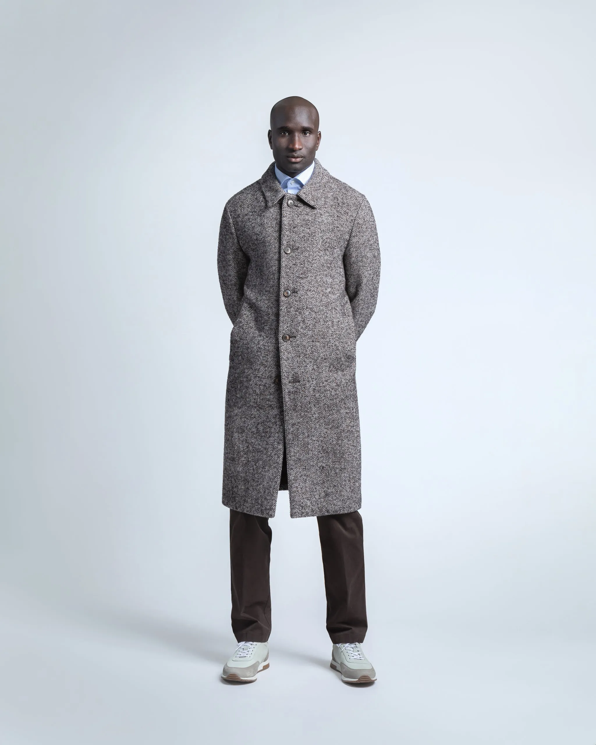 Overcoat in Brown Herringbone