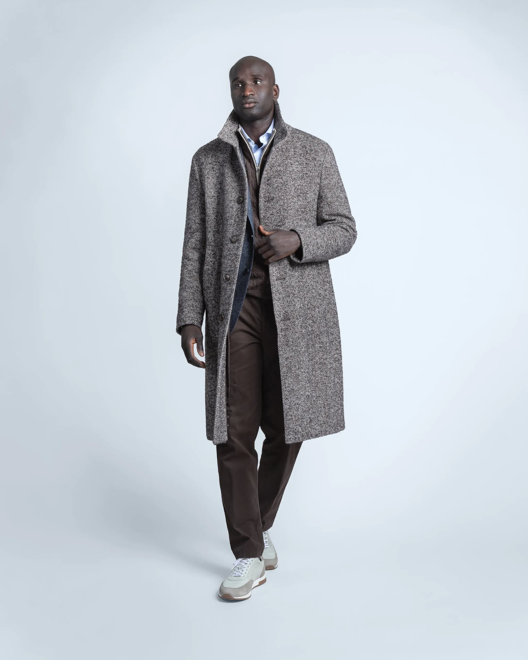 Overcoat in Brown Herringbone