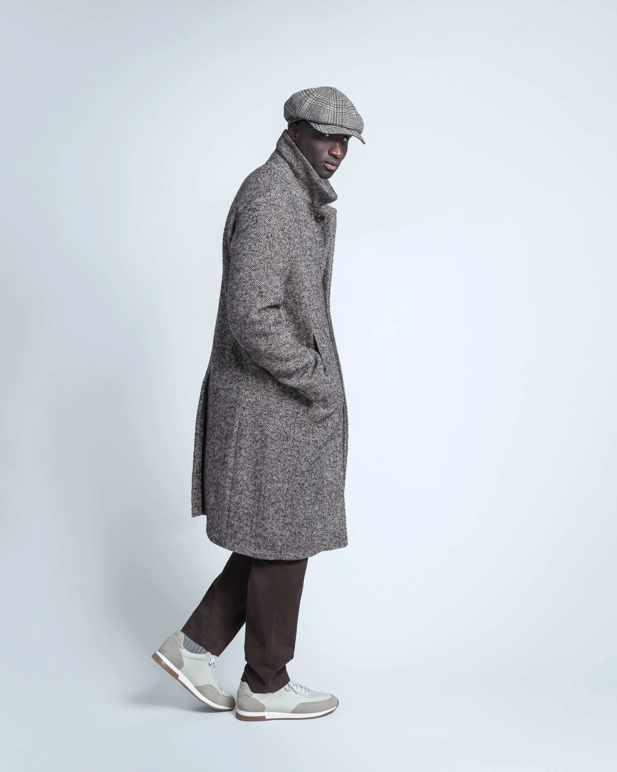 Overcoat in Brown Herringbone