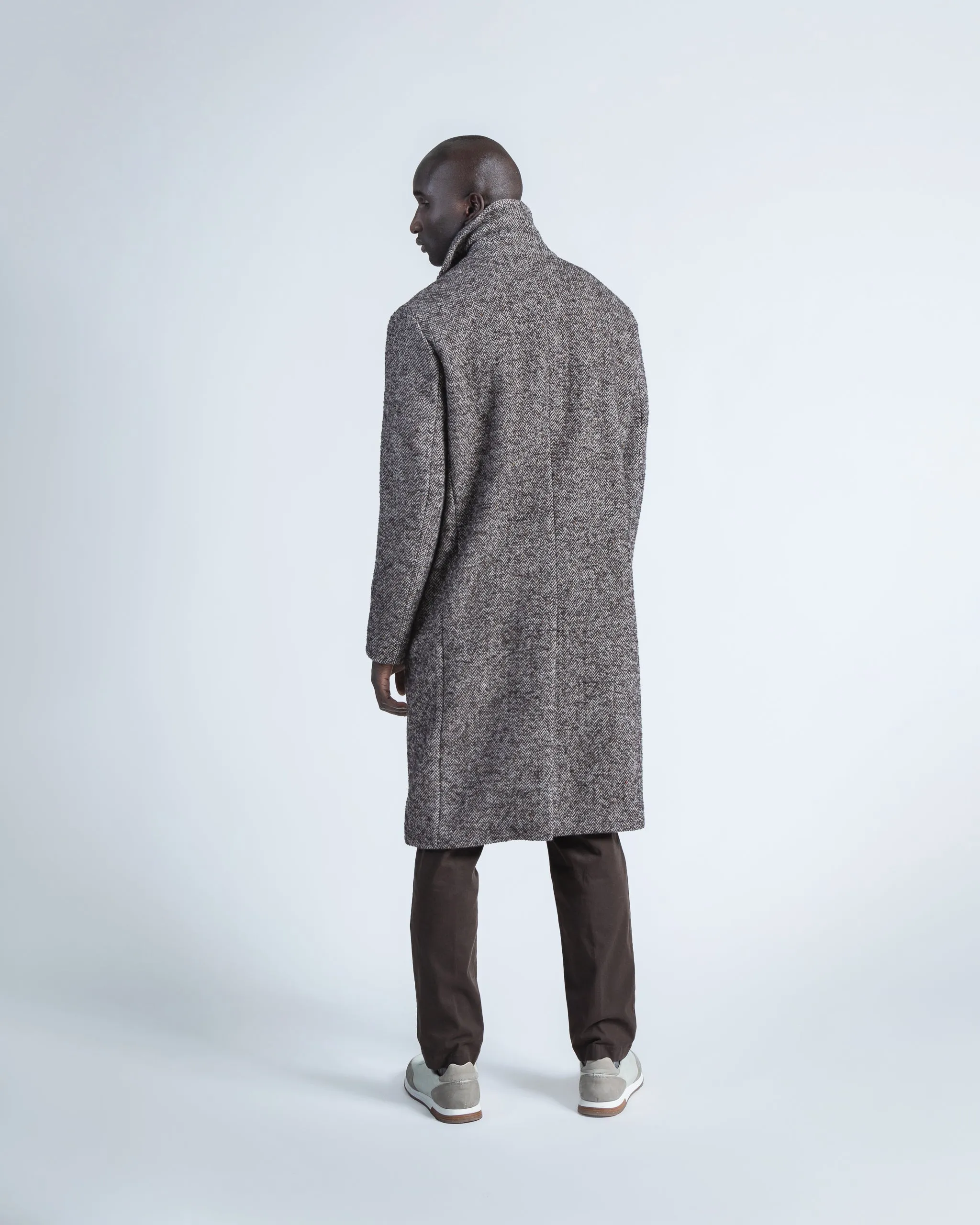 Overcoat in Brown Herringbone