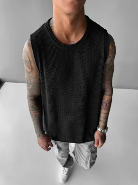 Oversize Knit Tank Top - Black