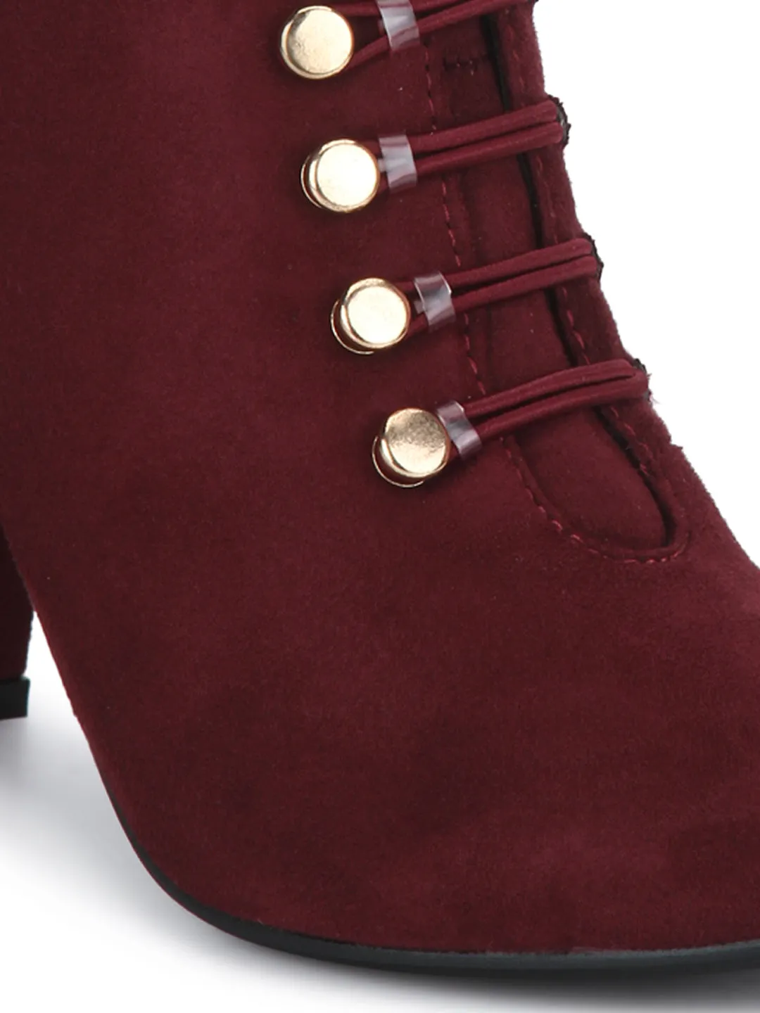 Plum Micro Lace-Up Block Heels Ankle Boots