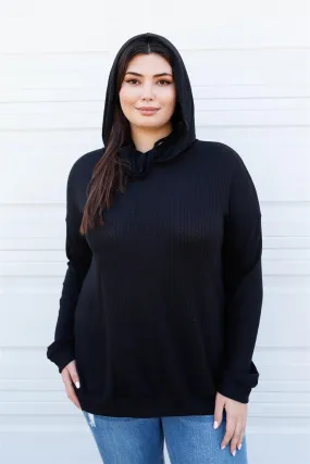 Plus Size Black Mask Neck Hooded Sweatshirt