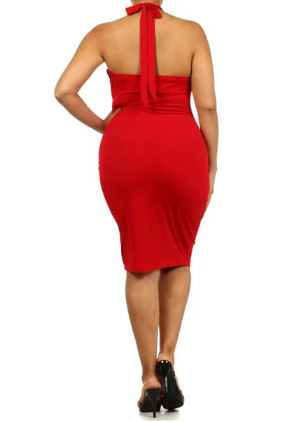 Plus Size Women Halter  Bodycon Knee Dress