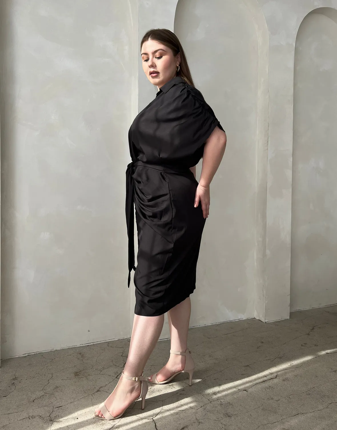 Plus Size Woven Ruched Dress