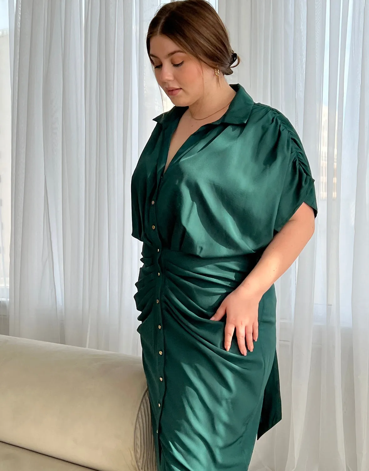 Plus Size Woven Ruched Dress