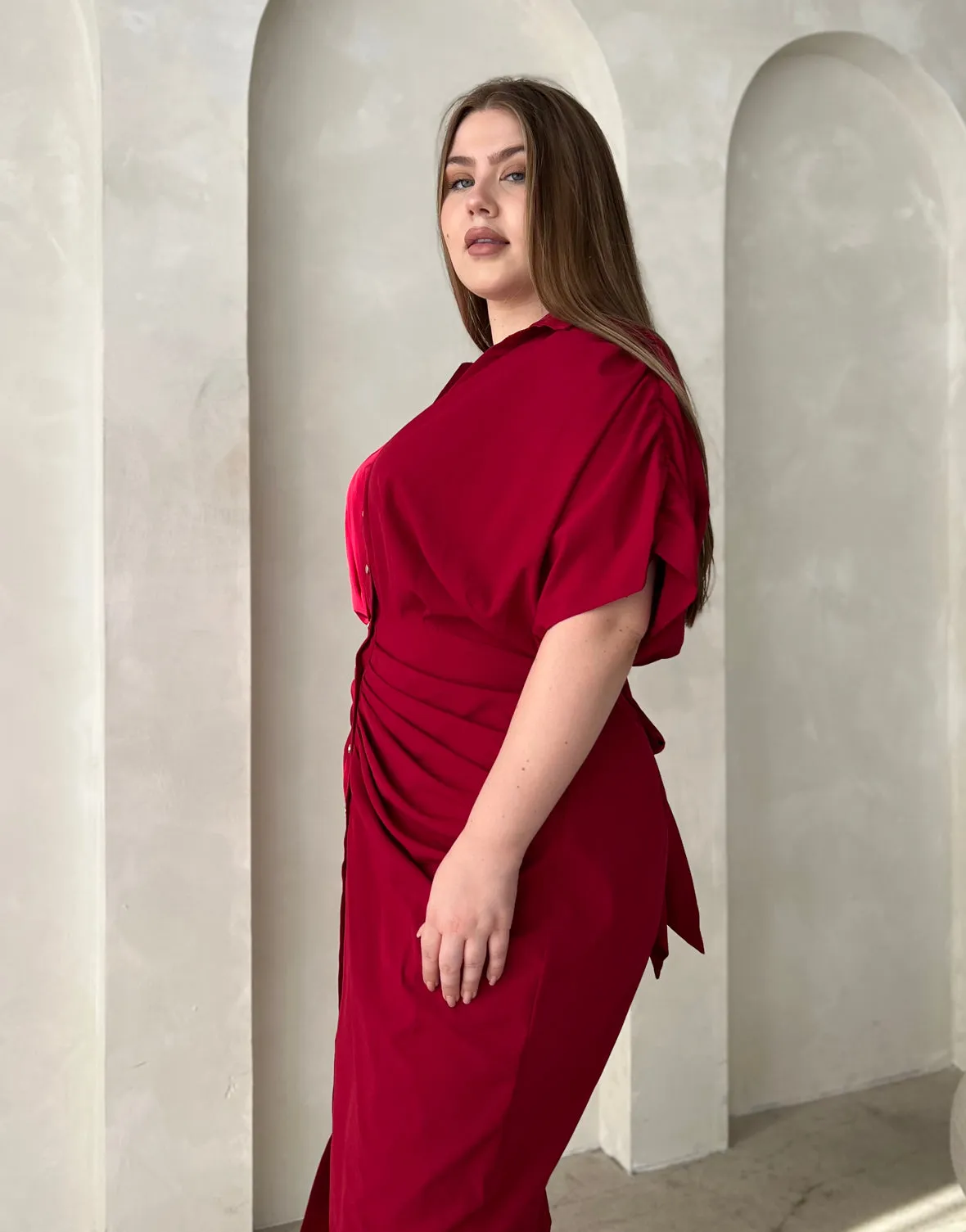 Plus Size Woven Ruched Dress