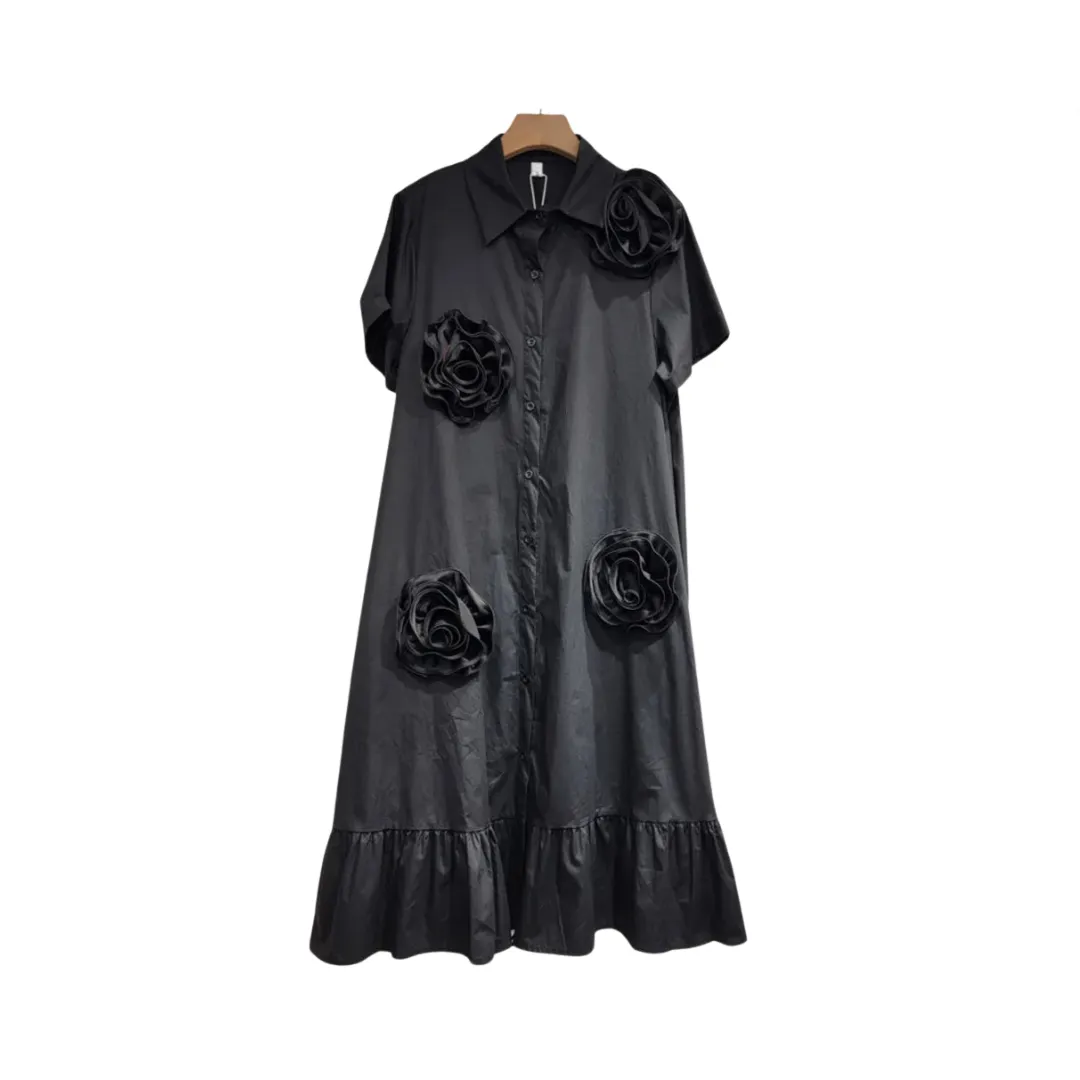 Pre Order:  Ruffled Edge 3D Flower Loose Fit Dress