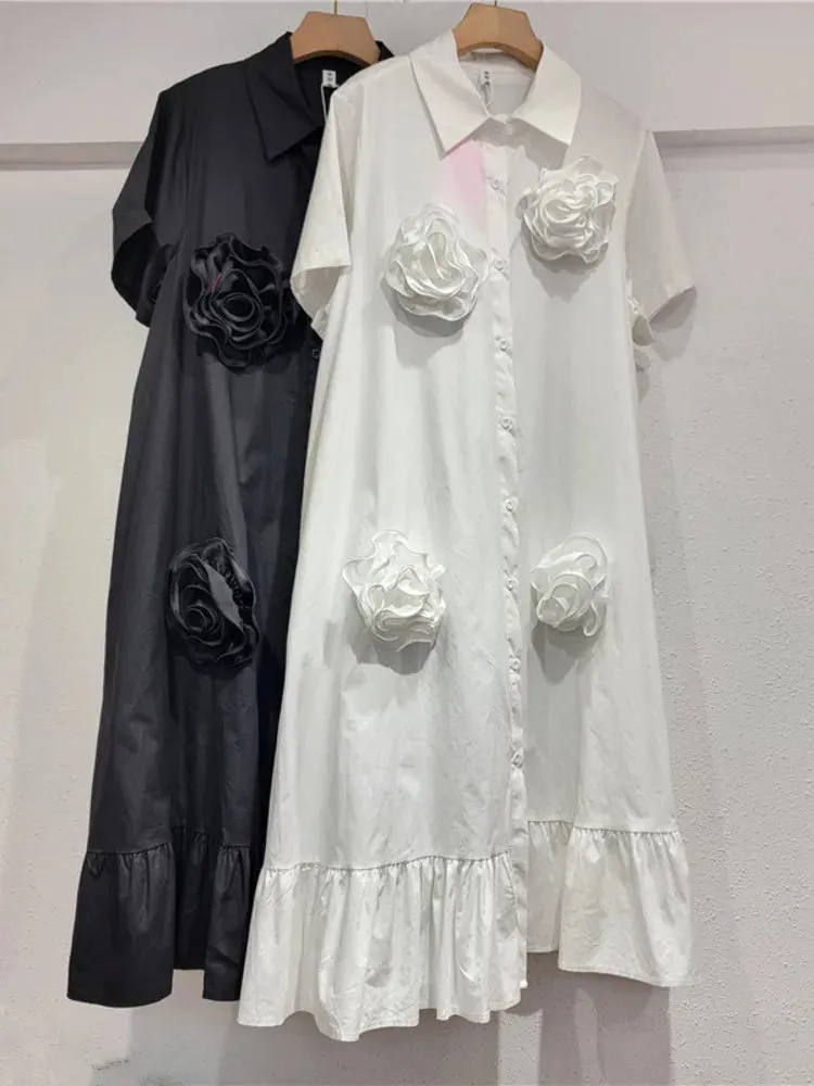 Pre Order:  Ruffled Edge 3D Flower Loose Fit Dress