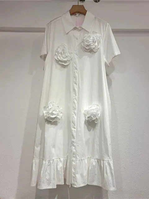 Pre Order:  Ruffled Edge 3D Flower Loose Fit Dress