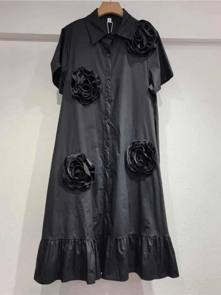 Pre Order:  Ruffled Edge 3D Flower Loose Fit Dress