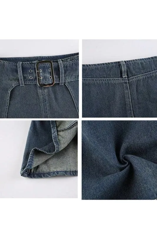QA886 Low Waist Denim Jean Skirt