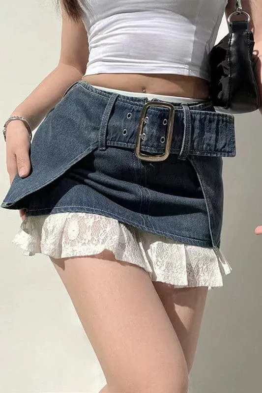 QA886 Low Waist Denim Jean Skirt
