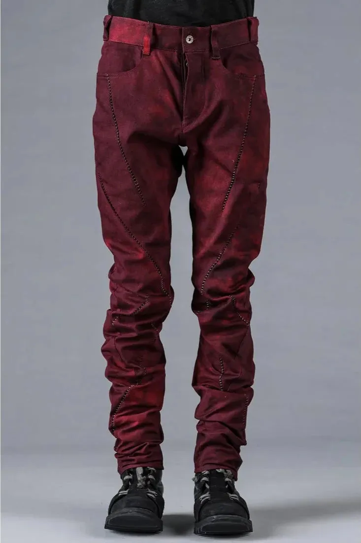 Red Stretch Denim Overlock Twist Curve Slim Pants
