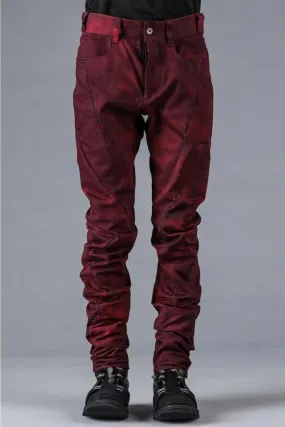Red Stretch Denim Overlock Twist Curve Slim Pants