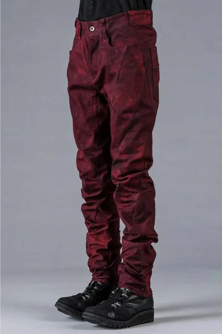 Red Stretch Denim Overlock Twist Curve Slim Pants