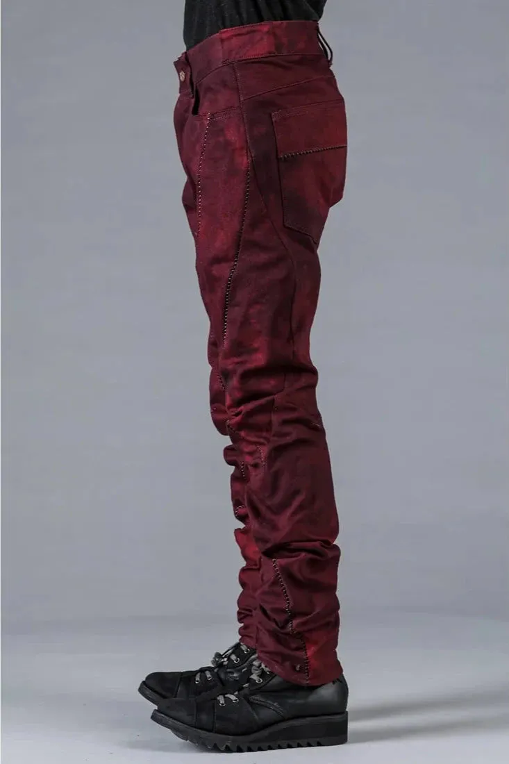 Red Stretch Denim Overlock Twist Curve Slim Pants