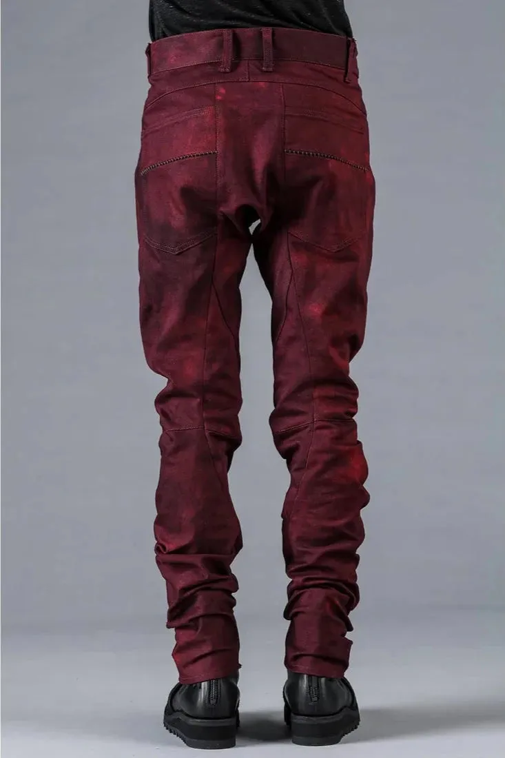 Red Stretch Denim Overlock Twist Curve Slim Pants