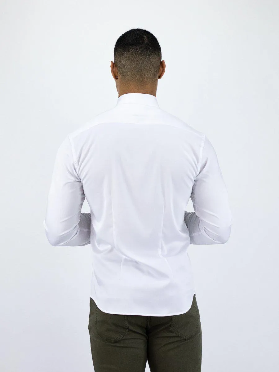 Return Sale - Bamboo Satin Stretch Shirt - White Contrast