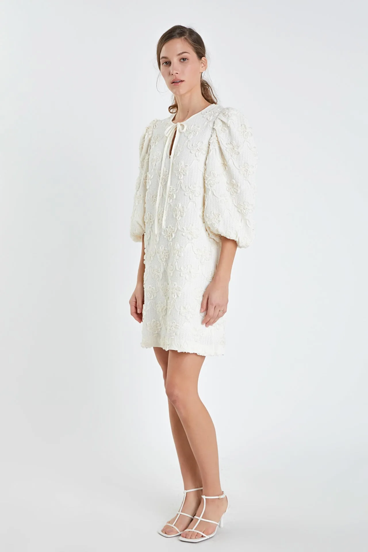 Ribbon Embroidered Shift Mini Dress