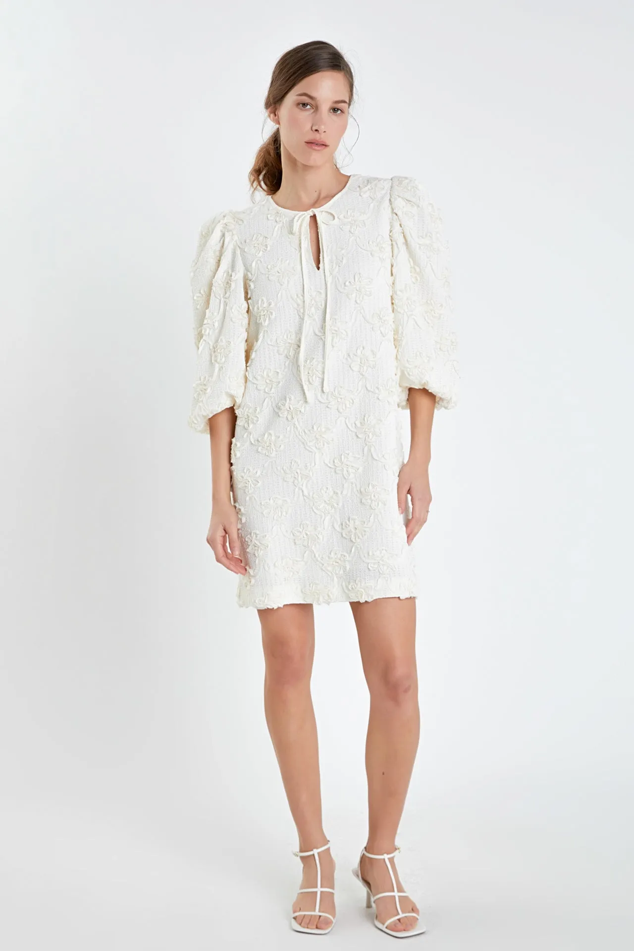 Ribbon Embroidered Shift Mini Dress