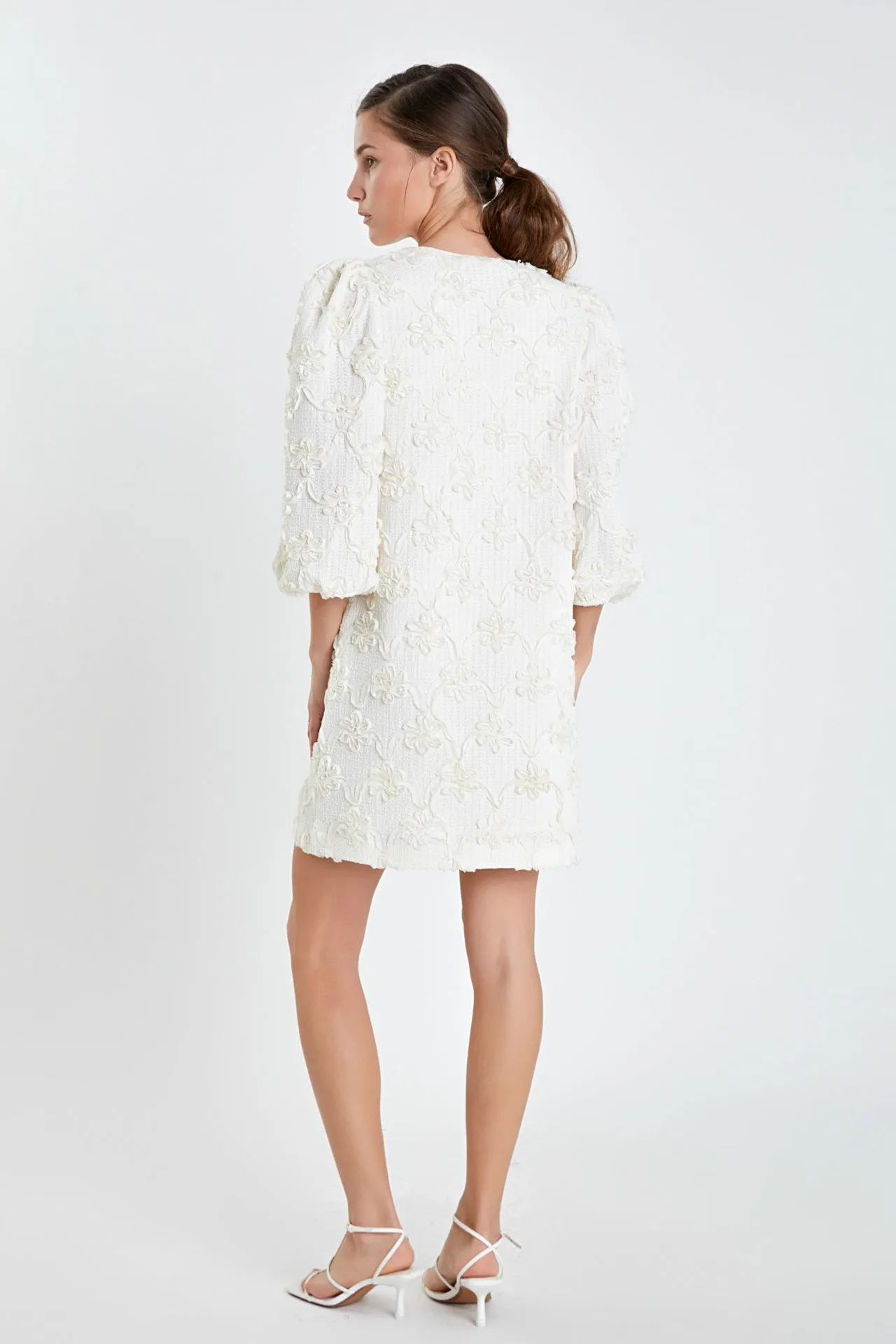 Ribbon Embroidered Shift Mini Dress