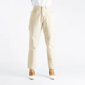 RRJ Ladies' Basic Denim Mid Waist Pants Straight cut fitting Trendy fashion Mom Boy Friend Jeans Casual Bottoms Beige Pants for Women's 146100-U (Beige)