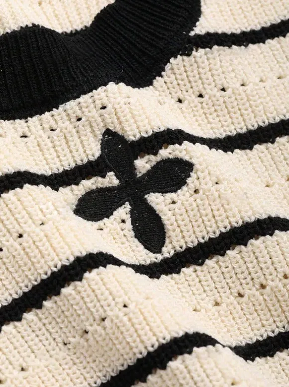 Short Sleeve Striped Colorblock Knitted Sweater