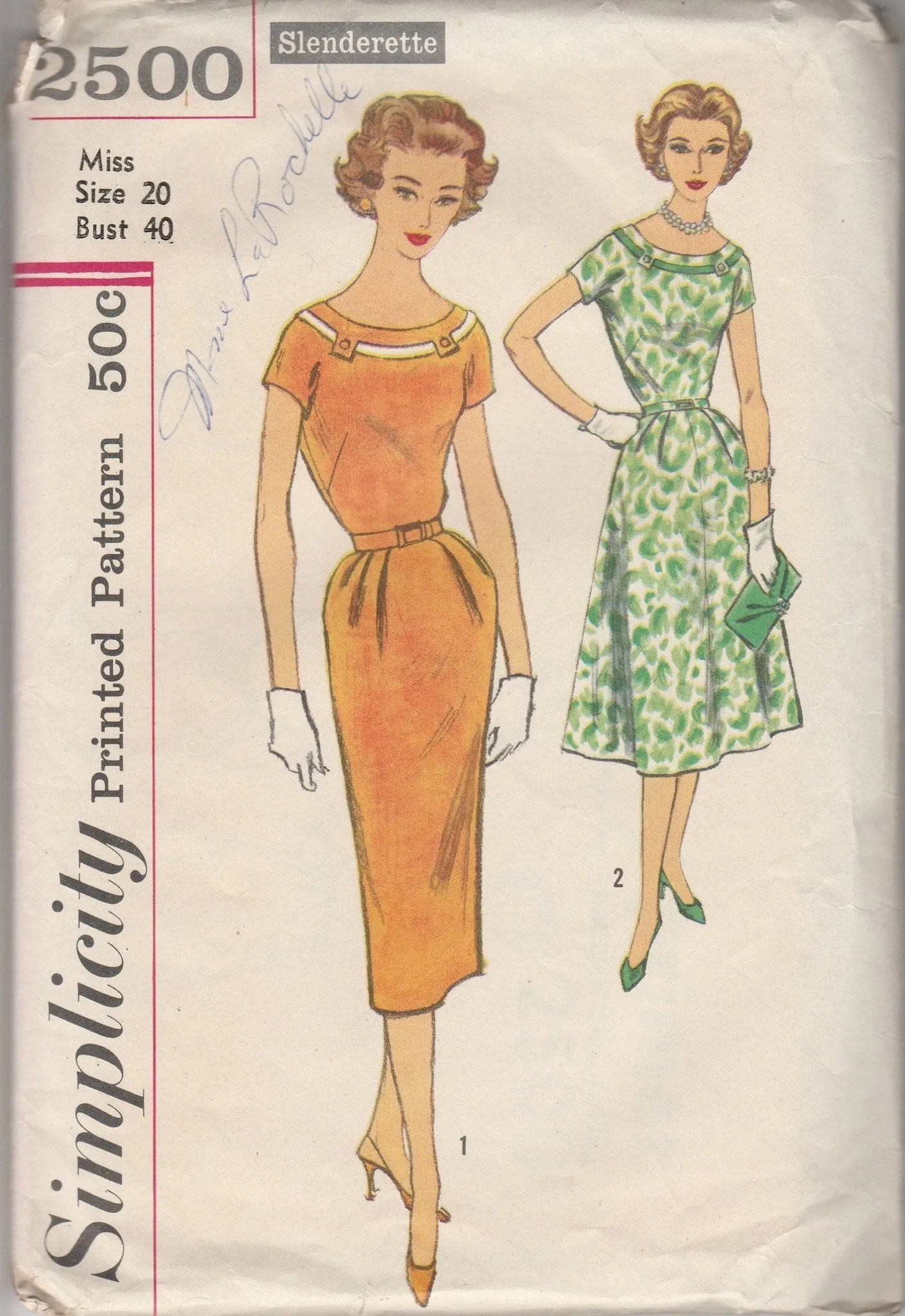 Simplicity 2500 Ladies Sheath Dress Vintage 1950's Sewing Pattern Slenderette