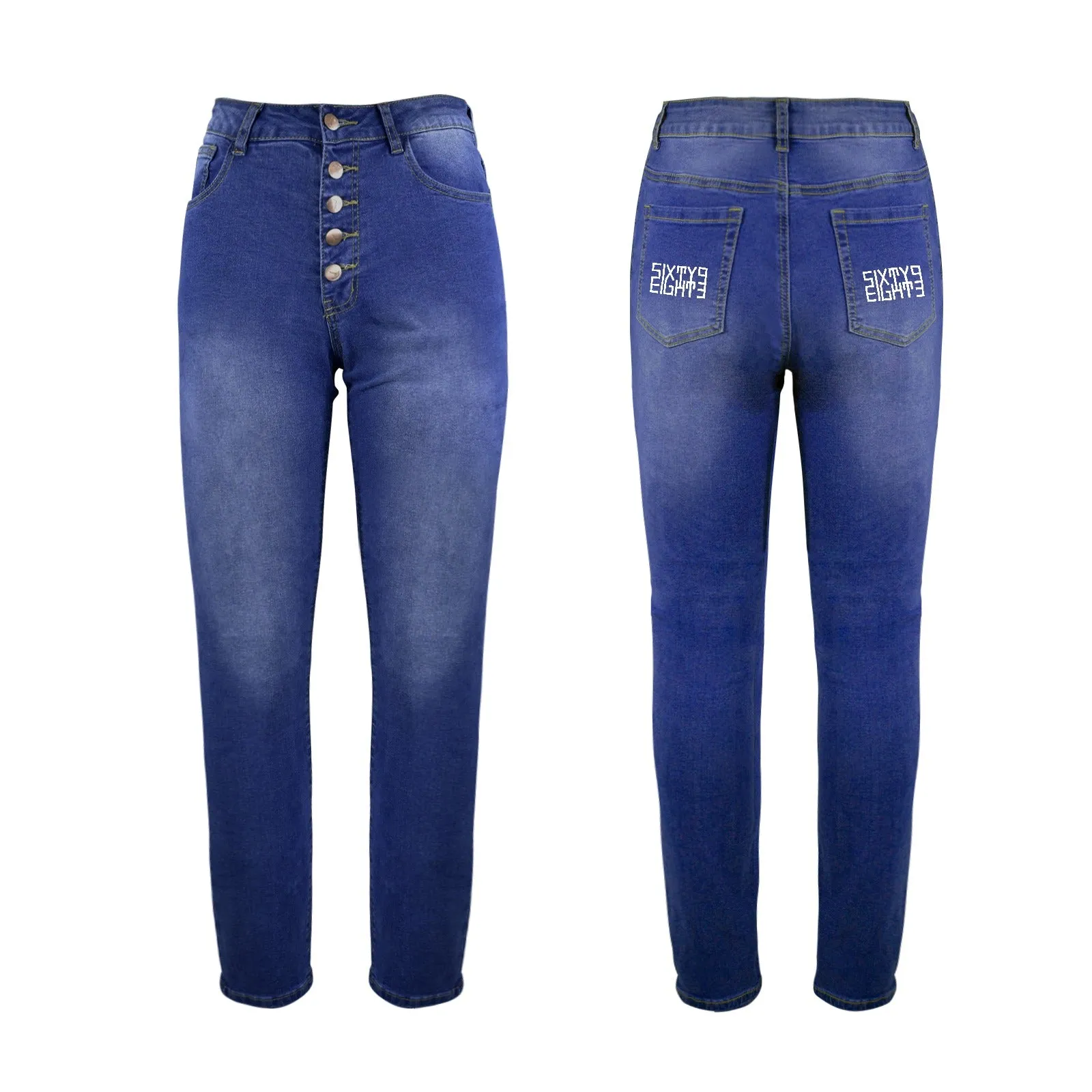 Sixty Eight 93 Logo White Women's Straight Legged Jeans